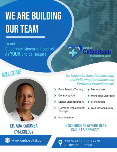 Infographic of Dr. Ada Kagumba of Gynecology and the services she offers
