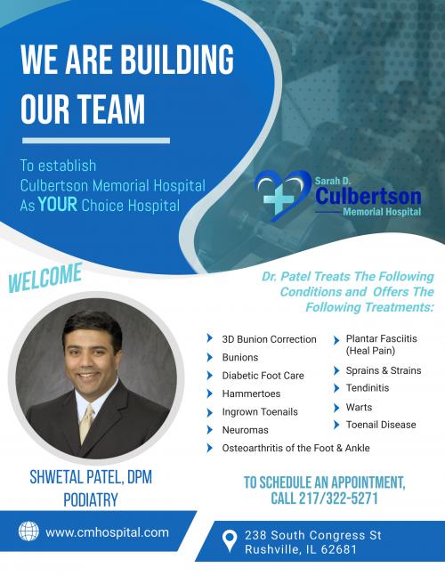 Infographic of Shwetal Patel, DPM of Podiatry and the services he offers